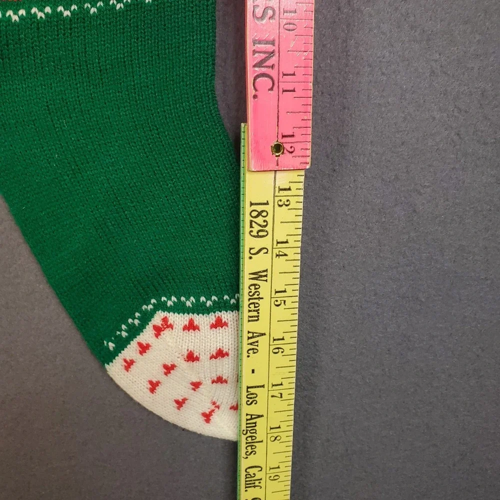 Vintage Knit Christmas Stocking Red White Green Jingle Bells All The Way 18